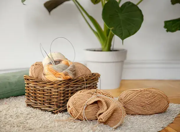 Jute yarn in a basket
