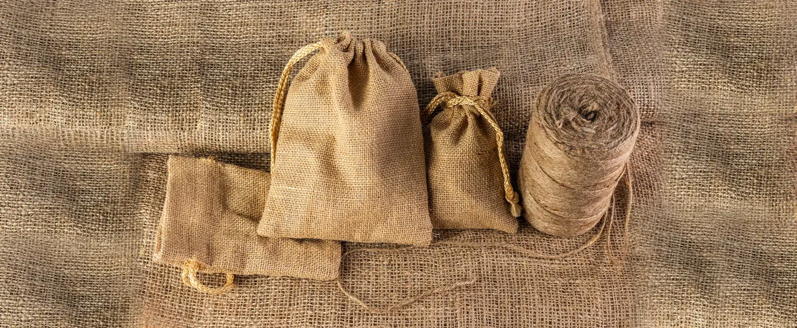 Handcrafted jute bags on a rustic table